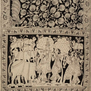 Taupe Cotton Saree With Black Kalamkari Print