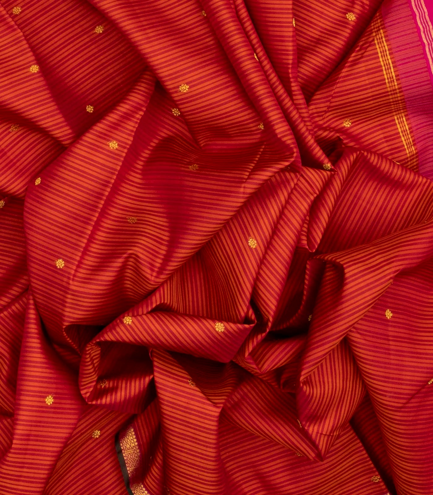 Red Handloom Kanchipuram Silk Saree With Stripes & Buttas