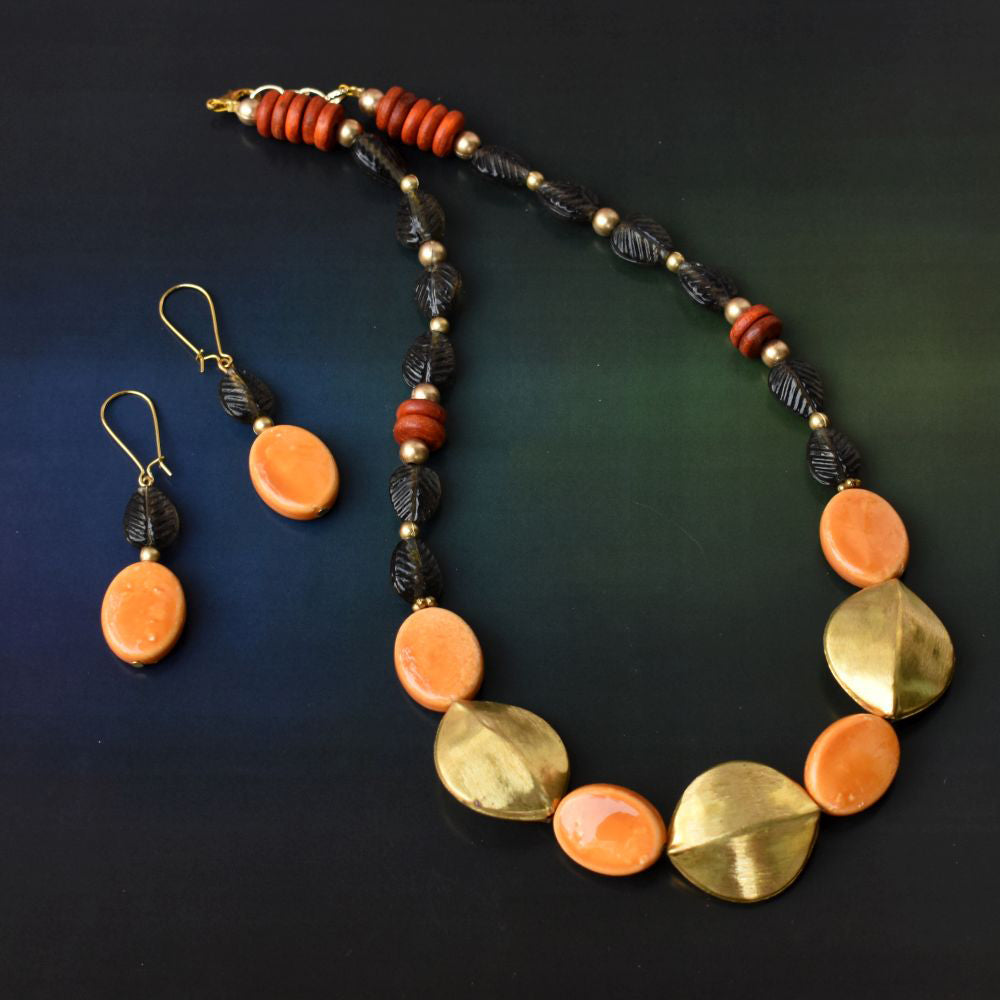 Bindurekha Orange and Golden Beads Set