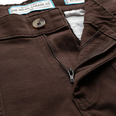 Men's Brown Relaxed Fit Solid Cargos