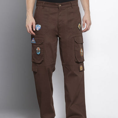 Men's Brown Relaxed Fit Solid Cargos