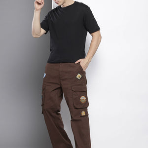 Men's Brown Relaxed Fit Solid Cargos