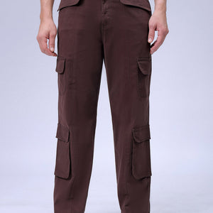 Men's Brown Relaxed Fit Solid Cargo