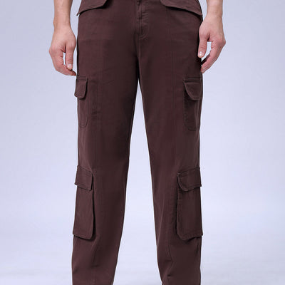 Men's Brown Relaxed Fit Solid Cargo