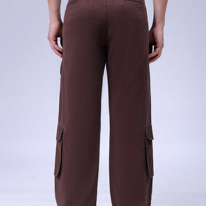 Men's Brown Relaxed Fit Solid Cargo