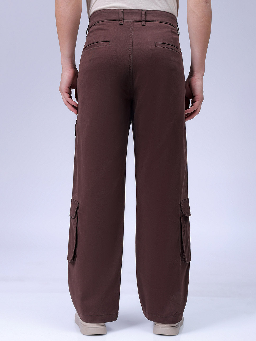 Men's Brown Relaxed Fit Solid Cargo