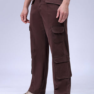 Men's Brown Relaxed Fit Solid Cargo