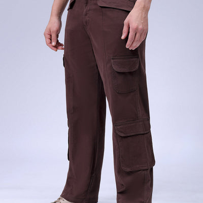 Men's Brown Relaxed Fit Solid Cargo