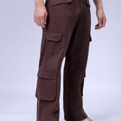 Men's Brown Relaxed Fit Solid Cargo