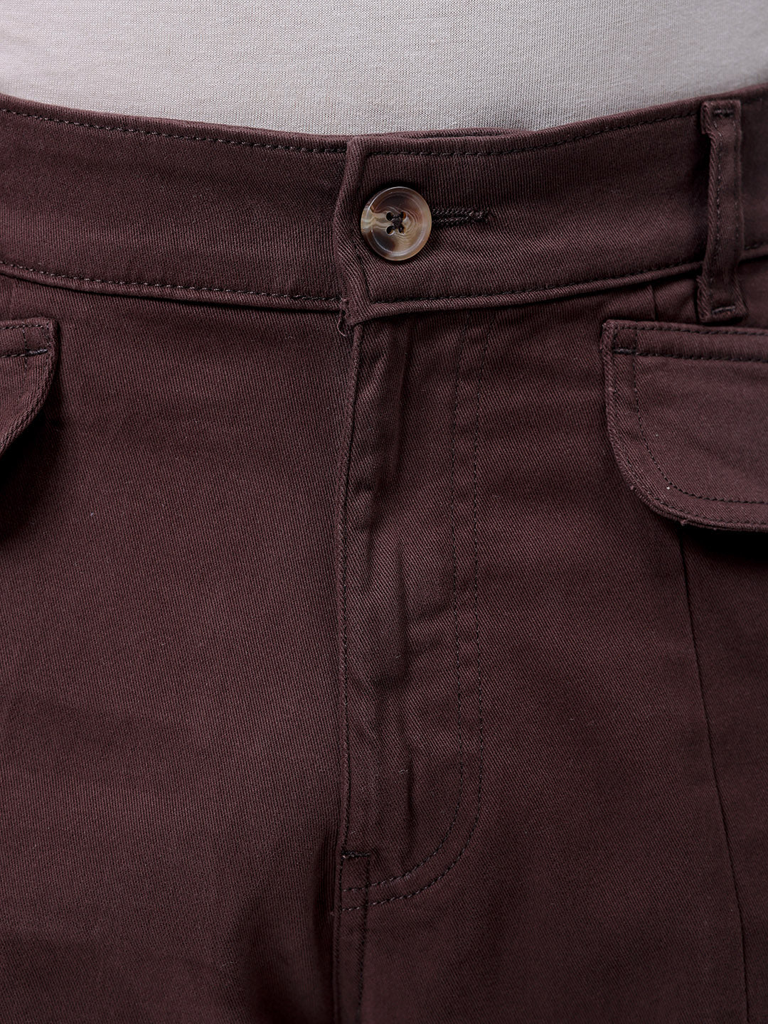 Men's Brown Relaxed Fit Solid Cargo