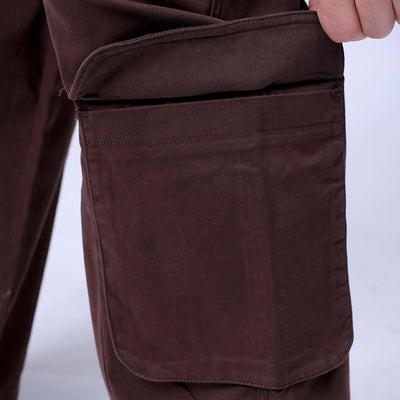 Men's Brown Relaxed Fit Solid Cargo