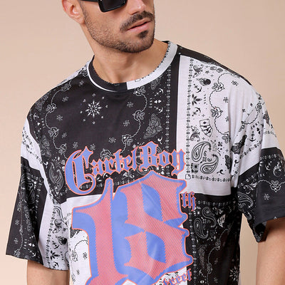 Men's White Oversized Paisley Printed T-Shirt