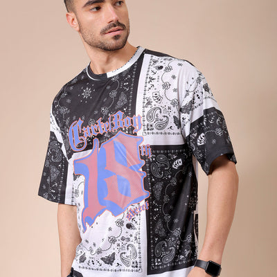 Men's White Oversized Paisley Printed T-Shirt