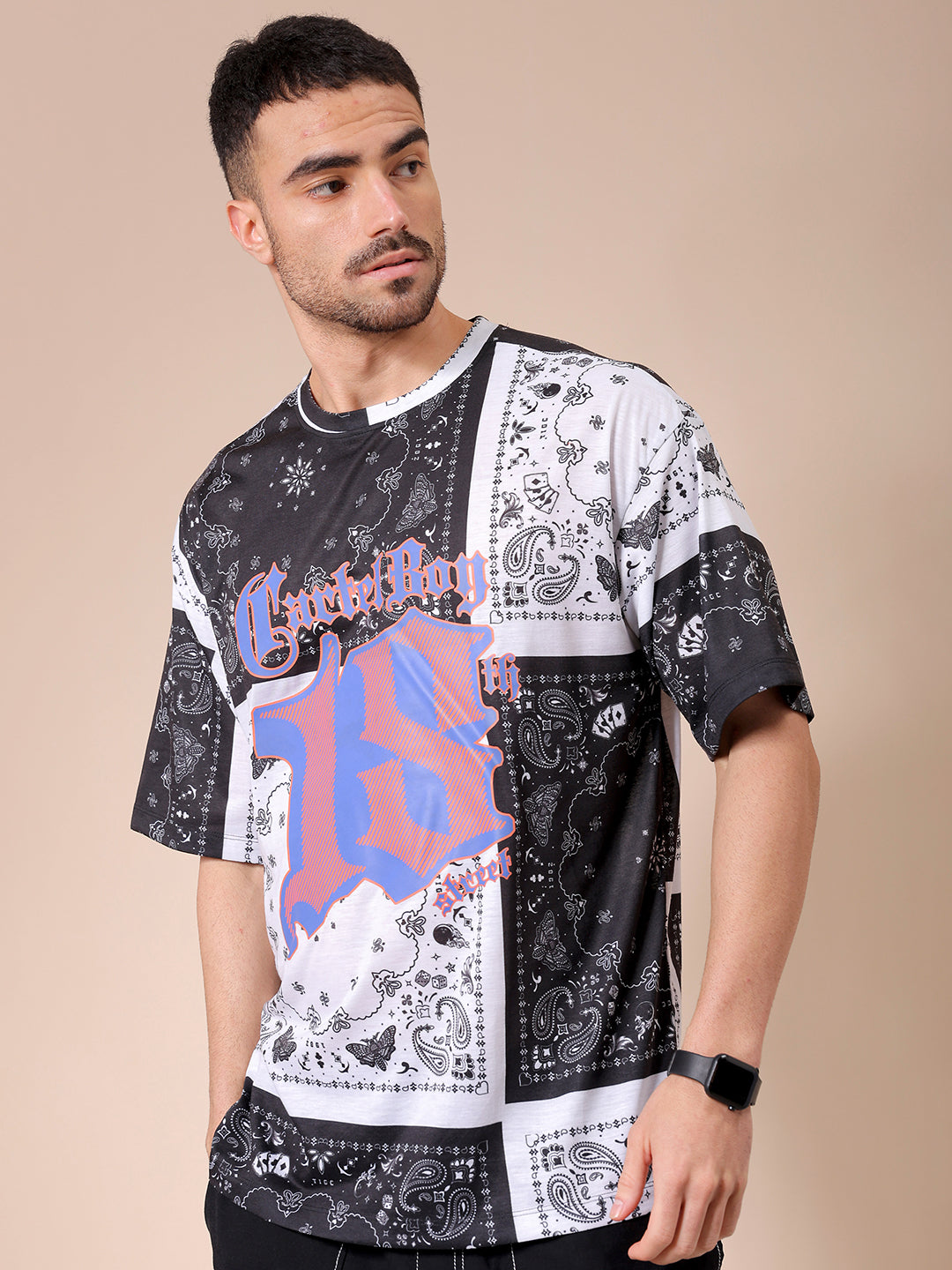 Men's White Oversized Paisley Printed T-Shirt