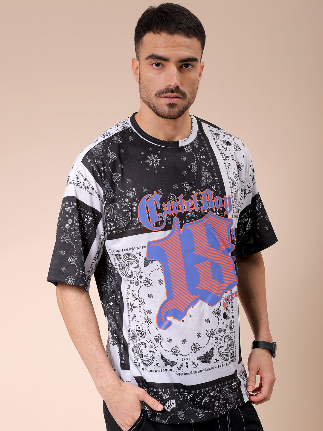 Men's White Oversized Paisley Printed T-Shirt