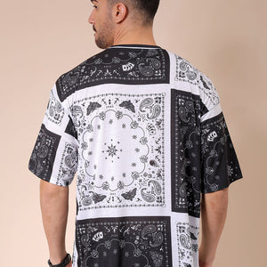 Men's White Oversized Paisley Printed T-Shirt