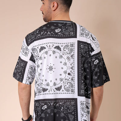 Men's White Oversized Paisley Printed T-Shirt