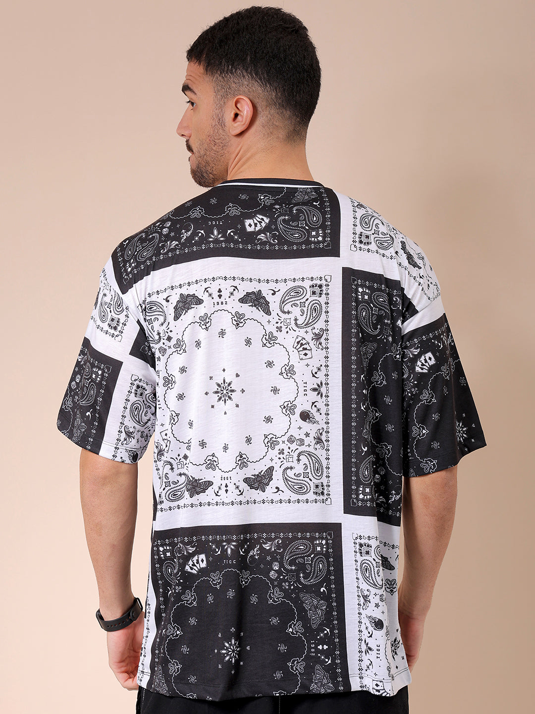 Men's White Oversized Paisley Printed T-Shirt