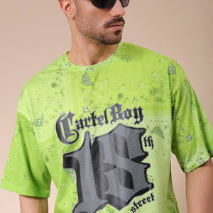 Men's Green Oversized Paisley Printed T-Shirt