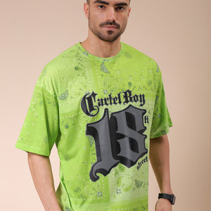 Men's Green Oversized Paisley Printed T-Shirt