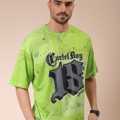 Men's Green Oversized Paisley Printed T-Shirt