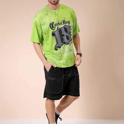 Men's Green Oversized Paisley Printed T-Shirt