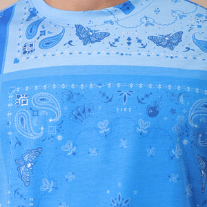 Men's Blue Oversized Paisley Printed T-Shirt