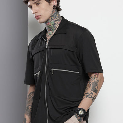Men's Black Boxy Solid Street Wear Shirt