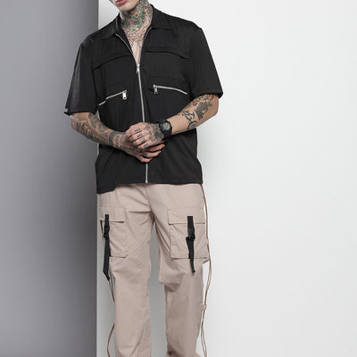 Men's Black Boxy Solid Street Wear Shirt
