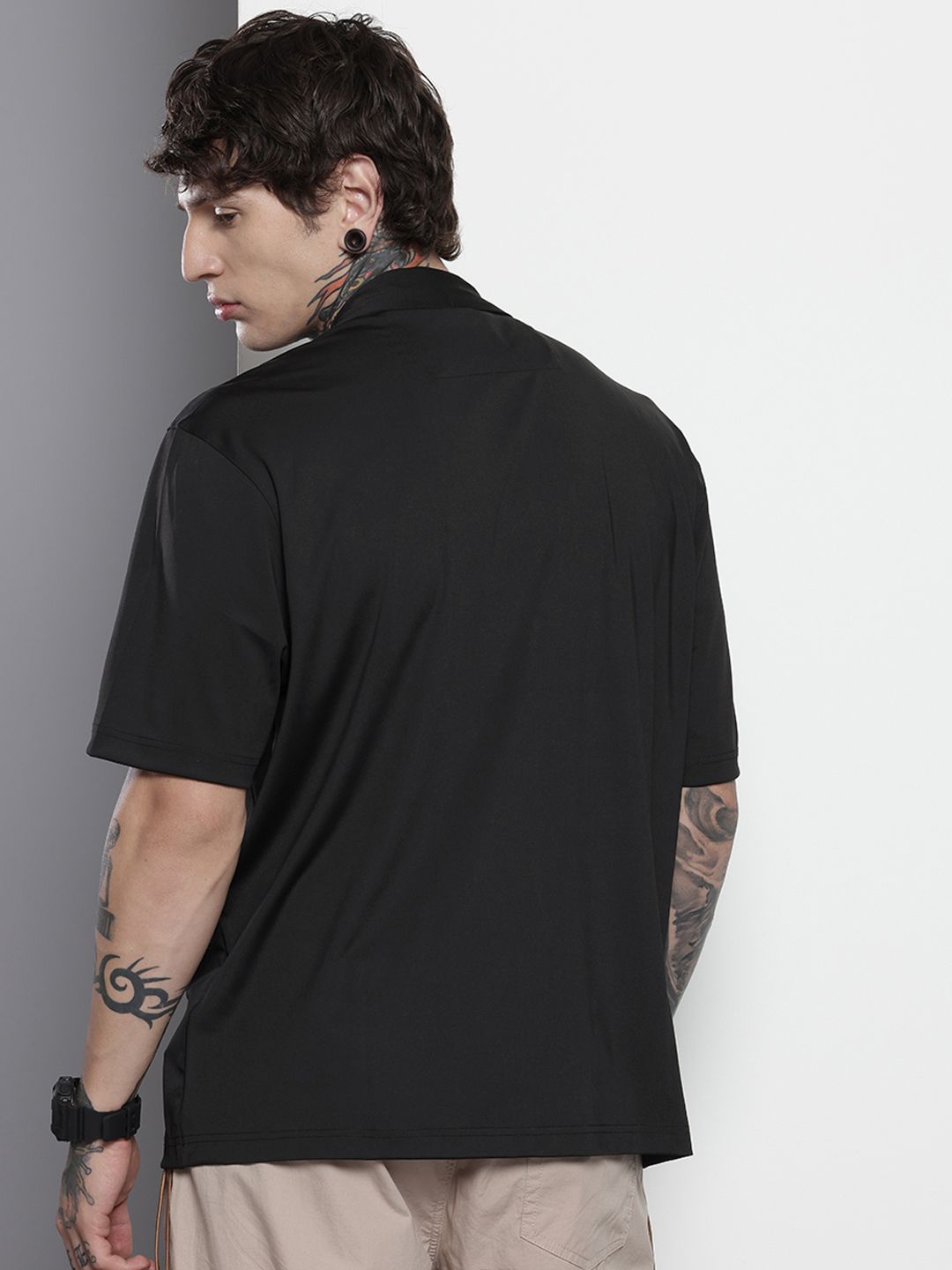 Men's Black Boxy Solid Street Wear Shirt