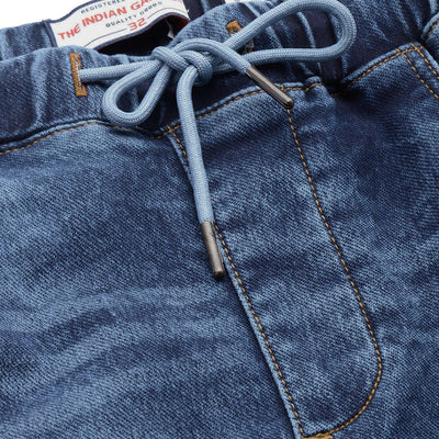 Men's Blue Regular Fit Solid Stretchable Denim Cargo Joggers