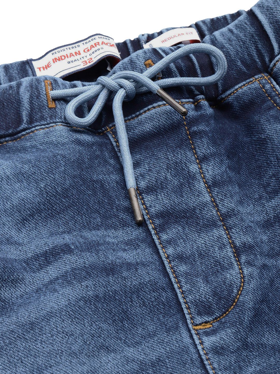 Men's Blue Regular Fit Solid Stretchable Denim Cargo Joggers