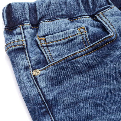 Men's Blue Regular Fit Solid Stretchable Denim Cargo Joggers