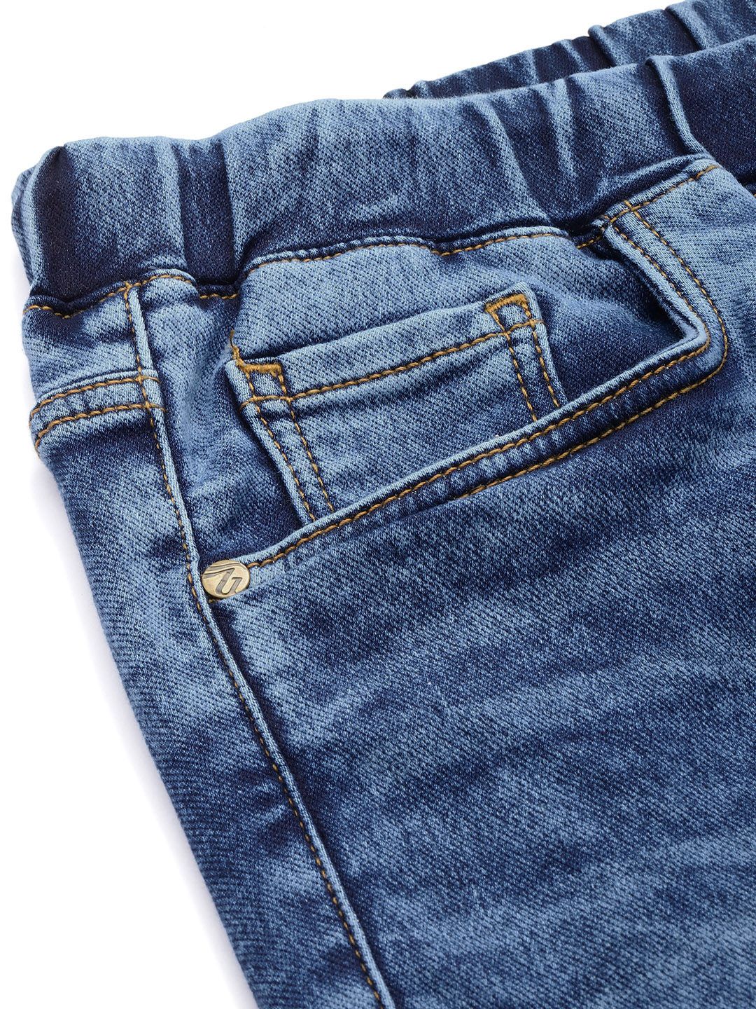Men's Blue Regular Fit Solid Stretchable Denim Cargo Joggers