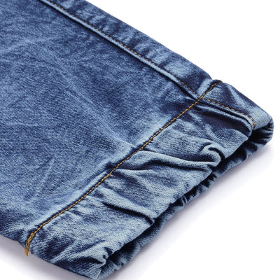 Men's Blue Regular Fit Solid Stretchable Denim Cargo Joggers