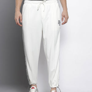 Men's White Relaxed Fit Printed Wide Leg Joggers