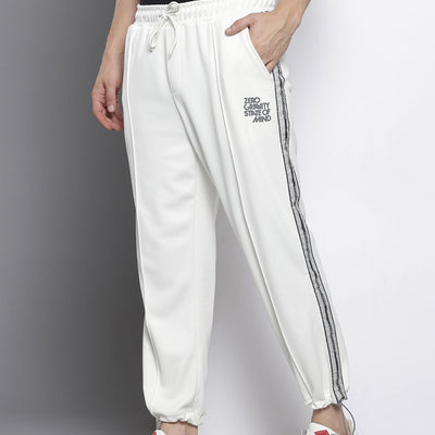 Men's White Relaxed Fit Printed Wide Leg Joggers