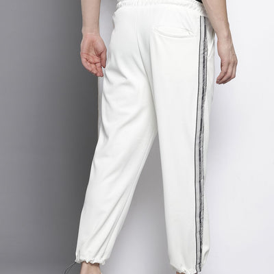 Men's White Relaxed Fit Printed Wide Leg Joggers