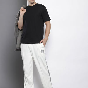 Men's White Relaxed Fit Printed Wide Leg Joggers