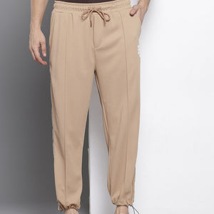 Men's Brown Relaxed Fit Printed Wide Leg Joggers