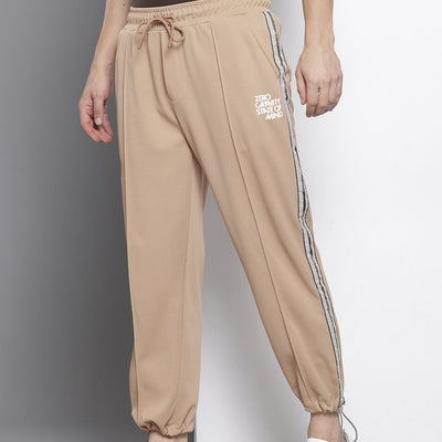Men's Brown Relaxed Fit Printed Wide Leg Joggers
