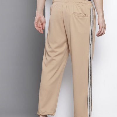 Men's Brown Relaxed Fit Printed Wide Leg Joggers