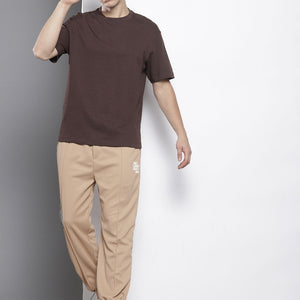 Men's Brown Relaxed Fit Printed Wide Leg Joggers