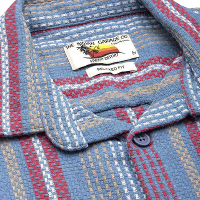 Men's Blue Relaxed Fit Striped Resort Wear Shirt