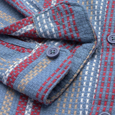 Men's Blue Relaxed Fit Striped Resort Wear Shirt