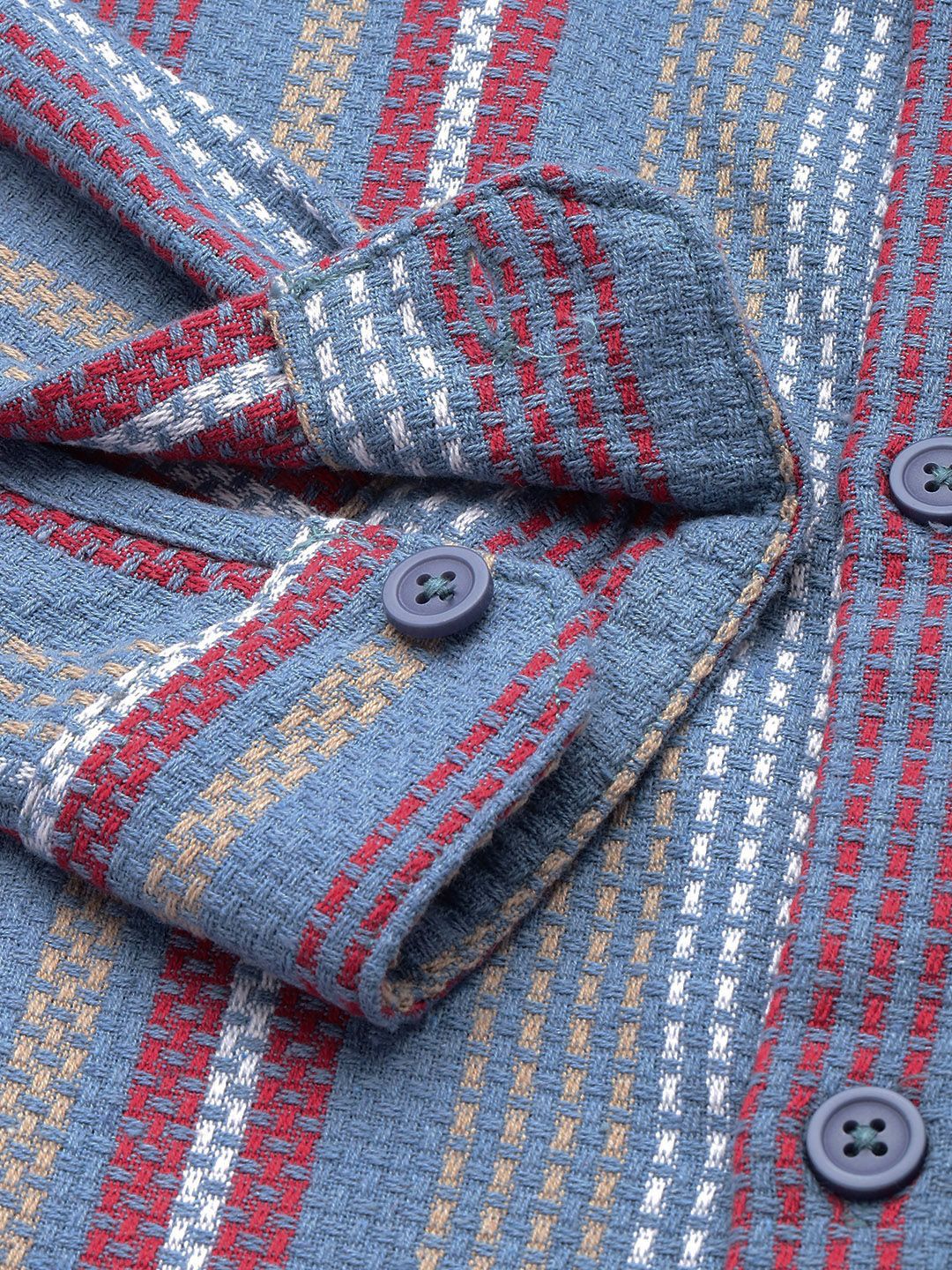 Men's Blue Relaxed Fit Striped Resort Wear Shirt