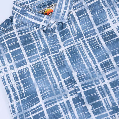 Men's Blue Relaxed Fit Checkered Textured Resortwear Shirt