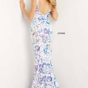 Sequin Print Fitted Sleeveless Gown by Jovani 08257