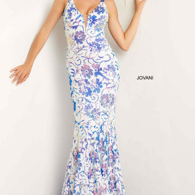 Sequin Print Fitted Sleeveless Gown by Jovani 08257