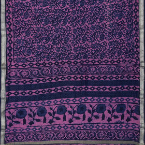 Purple Chanderi Cotton Saree Printed With Floral Motifs